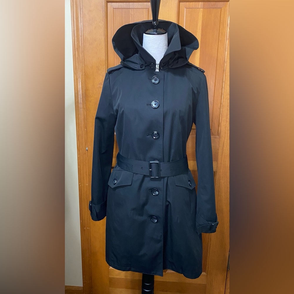 Michael Michael Kors Black Hooded Trench Coat - Picture 2 of 7